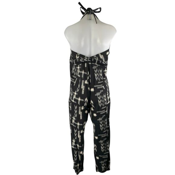 Madewell Black Printed Sleeveless Halter Neck Belted Wrap Romper Jumpsuit Size S - Picture 2 of 3